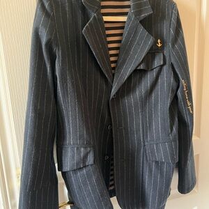 Navy Pinstripe GSUS Blazer with Gold Anchor Detail